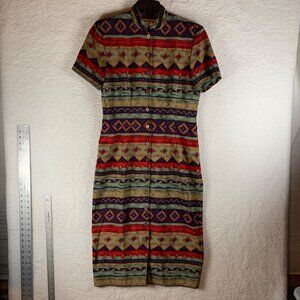 VTG J. Stevens by Carol Escritor Women's Aztec Print Button Front‎ Shirt Dress 6